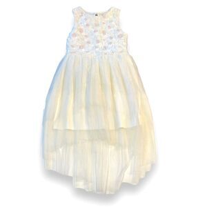 Pink and Violet Girls Formal Dress Sequin and Tulle White High Low Hem Size 10